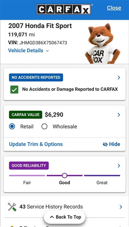2007 Honda Fit Sport 5-Speed AT