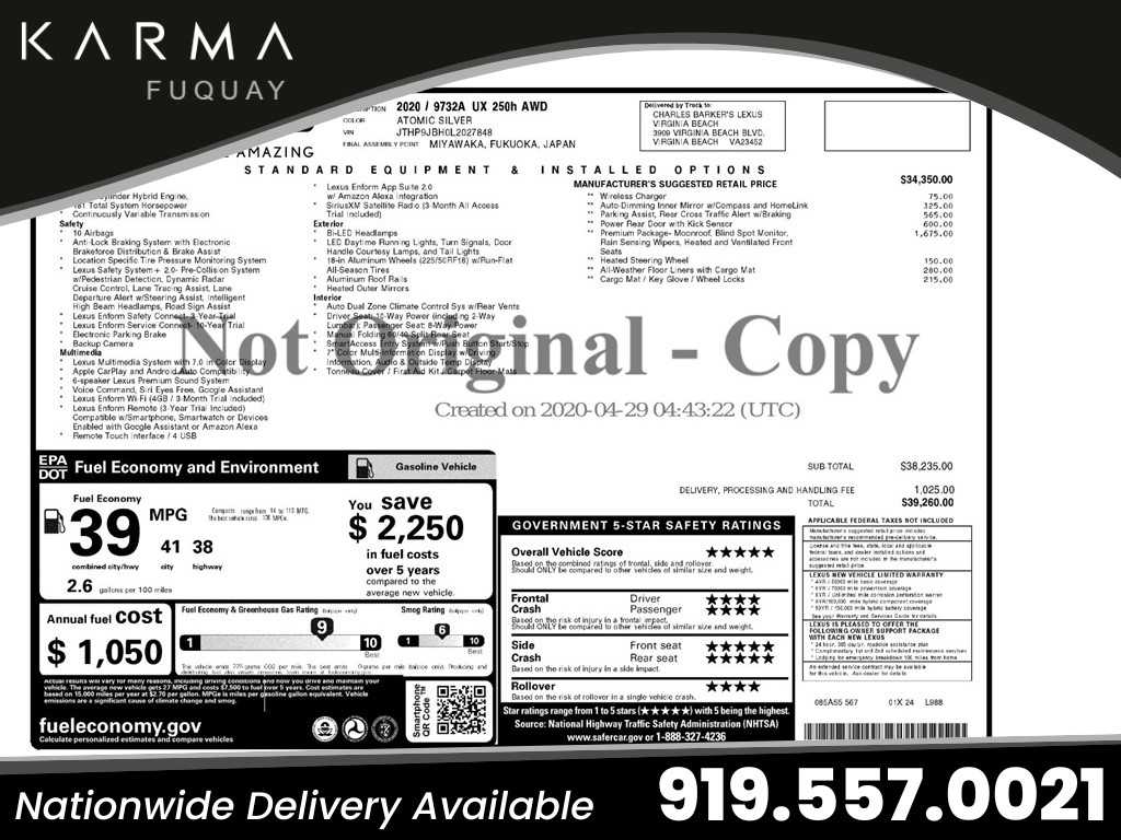 2020 Lexus UX Hybrid 250h AWD