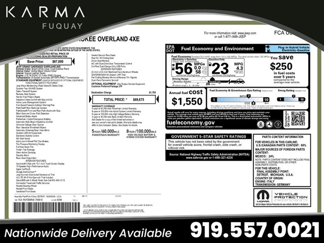 White 2022 Jeep Grand Cherokee 4xe Overland 4WD SUV / Crossover Four-Wheel Drive Automatic